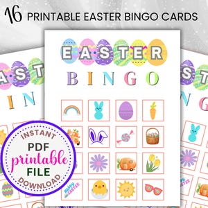 Easter Bingo Game, Printable Kids Bingo Cards, Preschool Kindergarten 1st Grade Party Activity, Instant Download, 4x4 Grid