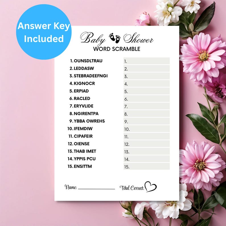 Printable Baby Shower Word Scramble Game Baby Shower Game Word Scramble ...