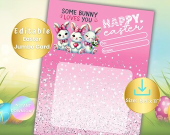 Easter Jumbo Treat Card Template,  Editable Candy Gram, Instant Download 8.5x 11