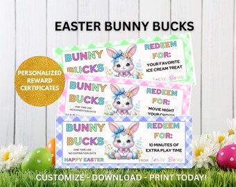Easter Bunny Bucks, Bunny Money, Editable Reward Certificate, Fun Egg Hunt Prize Candy Alternative
