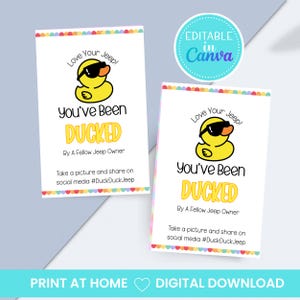 Editable Jeep Duck Tags, You&#39;ve Been Ducked Tag Printable, Rubber Duck Labels for Ducking, Love Your Jeep Owner Gift Tag, Instant Download