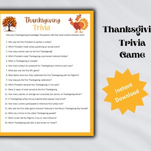 Thanksgiving Trivia Game | Kids Thanksgiving Activity |Thanksgiving Party Game | Thanksgiving Trivia Quiz for Adults