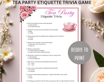 Etiquette Trivia Game, Printable Bridal Shower Activity, Downloadable Birthday Party Game, Tea Party Activity