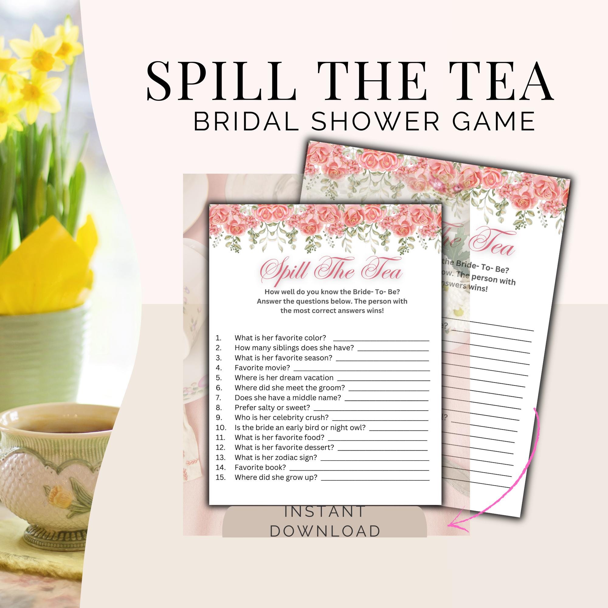 Spill the Tea Bridal Shower Game for Afternoon Tea Party - Etsy