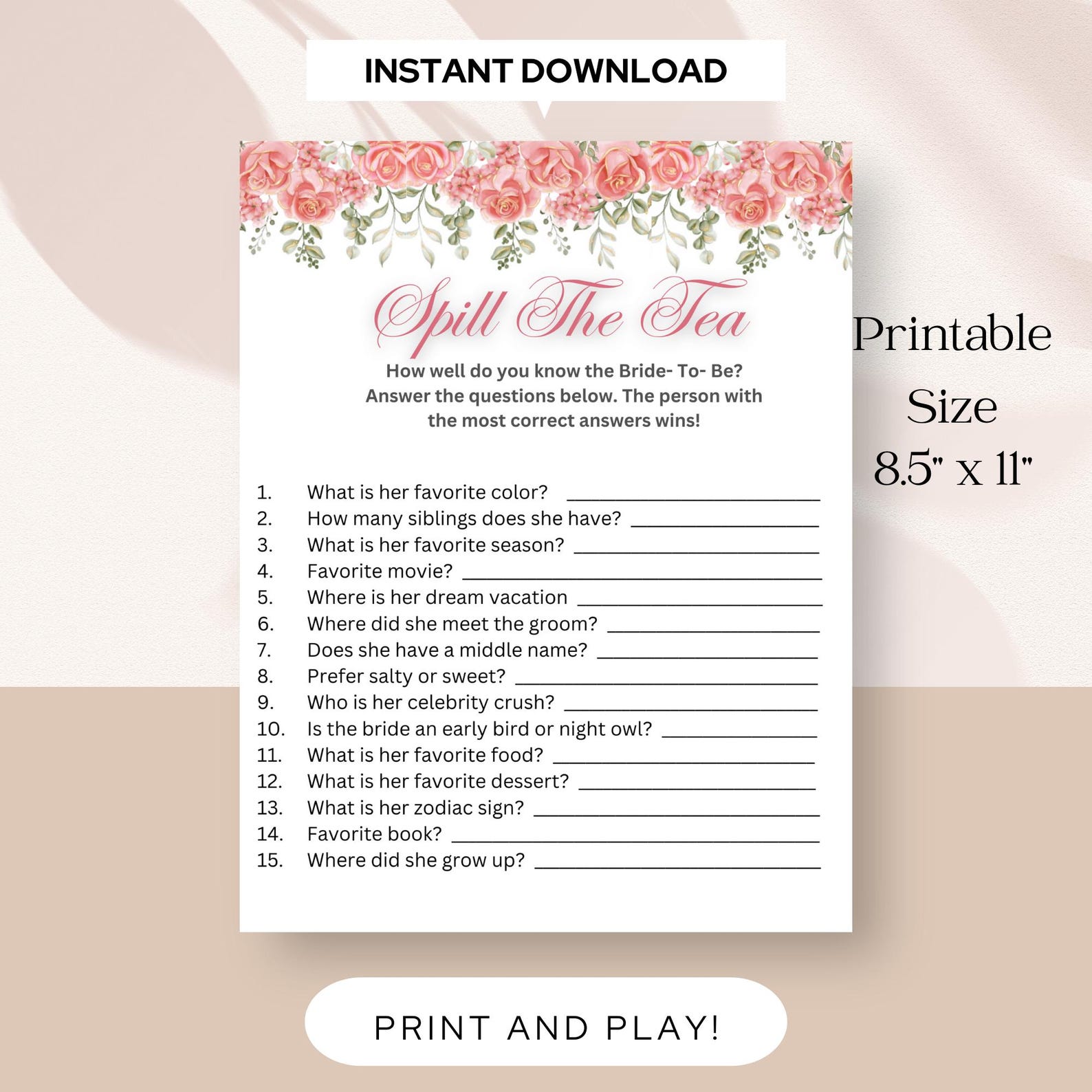 Spill the Tea Bridal Shower Game for Afternoon Tea Party - Etsy