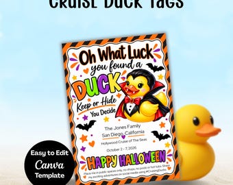 Halloween Cruise Duck Tags, You Found a Duck Tag, Dracula Edition, Editable Canva Template (Digital Download)
