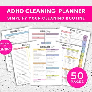 ADHD Cleaning Checklist Bundle, Editable ADHD Cleaning Schedule Planner, ADHD Cleaning Family Chore Chart, Deep Cleaning