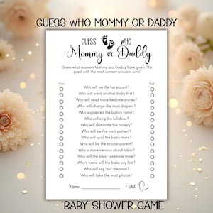 Baby Shower Guess Who Game Who Said It Mommy or Daddy Minimalist Printable Activity