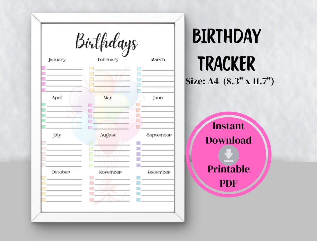 Birthday Tracker Printable Template Birthday Planner Organizer ...
