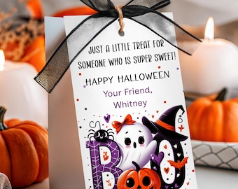 Halloween Boo Gift Tag Printable, Instant Download Trick or Treat Favor Tag for Students, Teachers & Coworkers, Editable Template