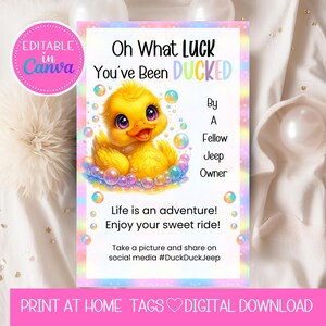Jeep Duck Tag: Editable Nice Ride You’ve Been Ducked, You Have Been Ducked Tags, Printable Jeep Owner Gift Label