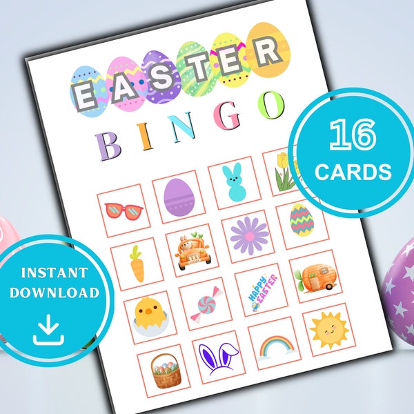 16 Easter Bingo Cards Printable Game For Kids and Adults Spring Bingo Classroom Activity Small Group Bingo Boards