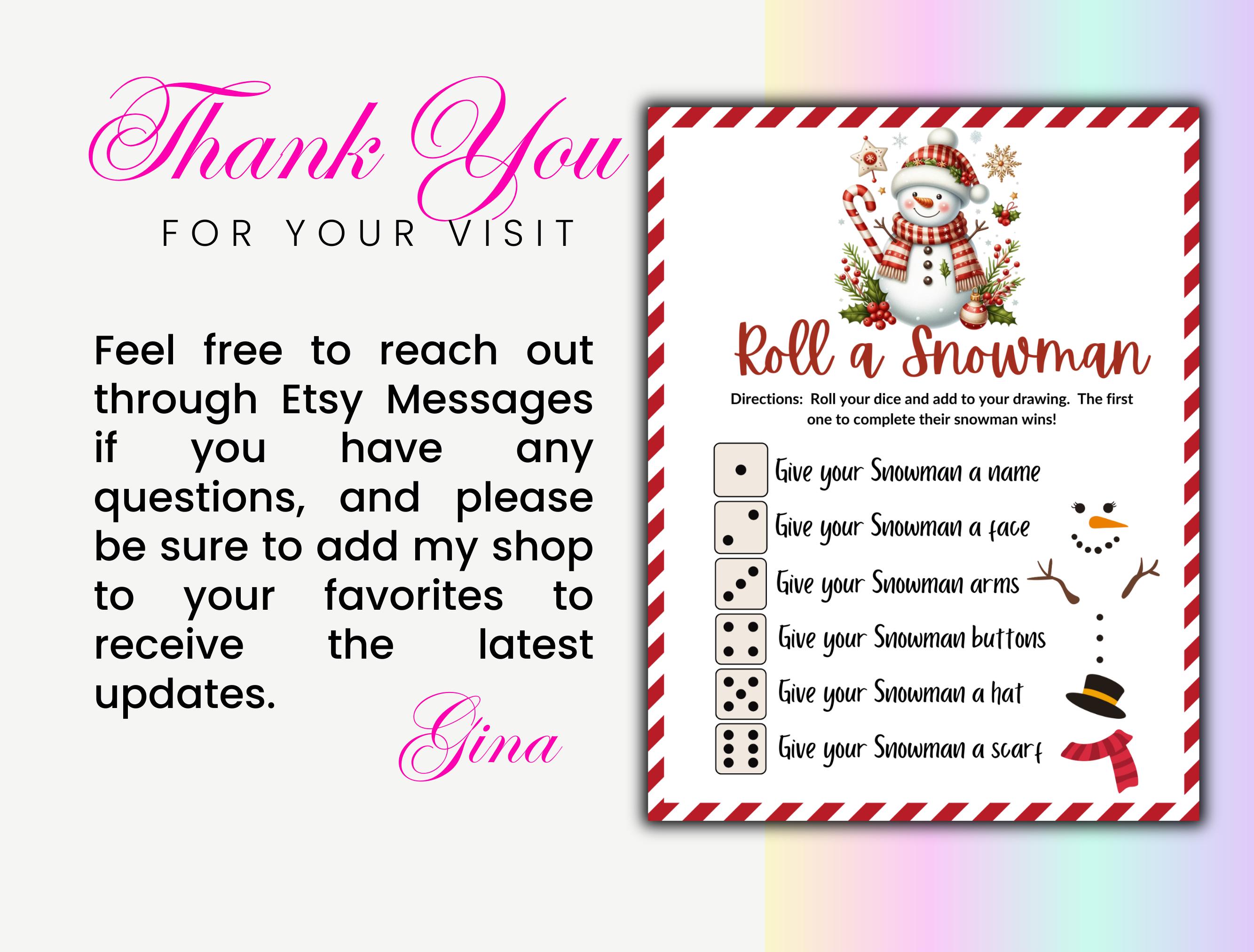 Roll a Snowman Dice Game, Printable Christmas Party Game Activity ...