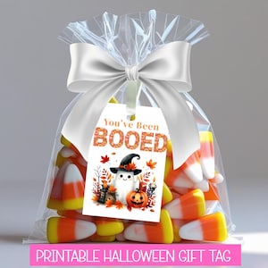 Trick or Treat Favor Halloween Gift Tags You’ve Been Booed Printable Retro Floral Halloween Treat Tag
