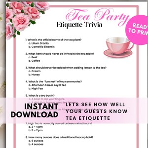 Tea Party Etiquette Game Printable Ladies Afternoon Garden High Tea ...