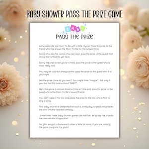 Pass The Prize Game, Printable Baby Shower Game, Gift Exchange Game