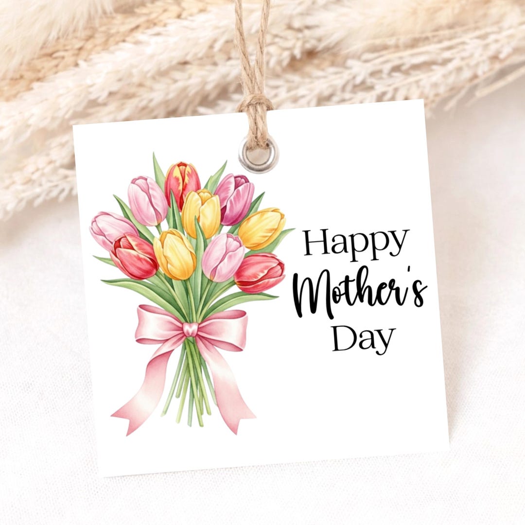 Tulip Mother's Day Gift Tag for Step Mom or Bonus Mom, Editable Square ...