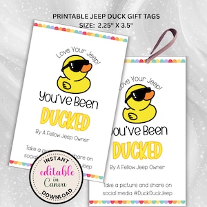 Jeep Duck Tags for Ducking Jeeps, Editable Duck Duck Jeep Tags, Digital Download