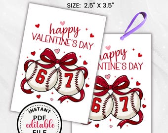 6 7 Baseball-Valentinstagskarte, bearbeitbare Valentinstagskarten für Kinder Klassenzimmer, druckbare Schule sechs sieben Gen Z Tags, sofortiger Download