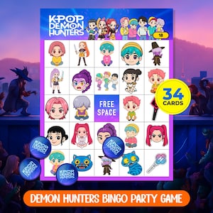 KPOP Demon Hunters Bingo Party Game, Demon Hunters Bingo Cards, Kid&#39;s Birthday Party Game, Birthday Activity, Huntrix Saja Boys, Viral
