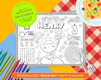 Outer Space Birthday Placemat | Party Games Children | Activity Outer Space Placemats | Birthday Printable Party Placemats | Astronaut Boy