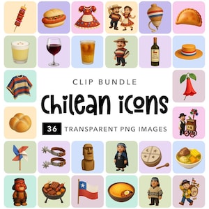 Puede incluir: Un paquete de clip art de 36 iconos chilenos. Los iconos son coloridos e incluyen una variedad de símbolos chilenos tradicionales, como la bandera chilena, un sombrero chileno tradicional, un vestido chileno tradicional, una comida chilena tradicional y una danza chilena tradicional. Los iconos son perfectos para usar en proyectos digitales, como sitios web, redes sociales y presentaciones.