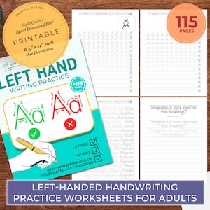 Left Handed Handwriting Practice Worksheets for Adults | Trace & Write Letters and Numbers | Left handed Calligraphy | Left hand writing