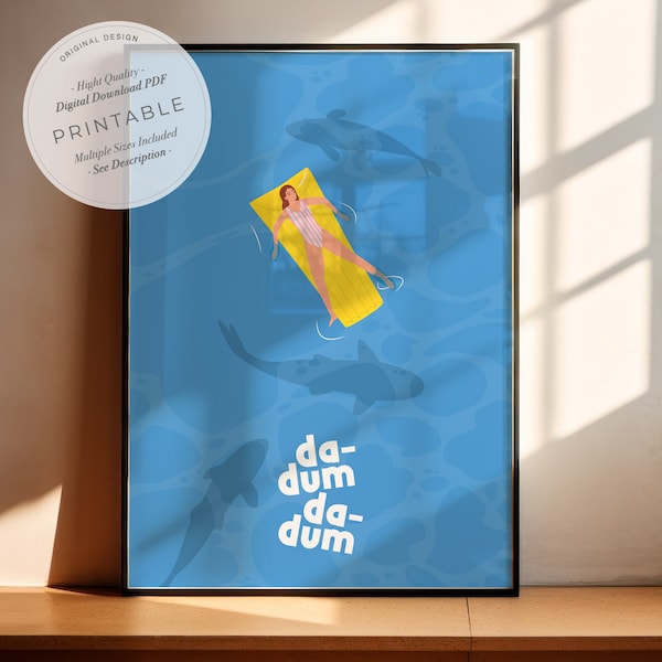 Shark wall art - Jaws - Classic Movie Print - Jaws wall print - swimming wall decor - Shark Drone Print - Ocean Drone Print