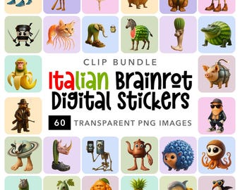 Brainrot PNG Sublimation, Design Bundle (60+ PNG), Tralalero Tralala, Tung Tung Sahur, Clipart Png, Digital Stickers, Viral Meme, HQ