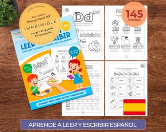 Aprender a leer y escribir en español - Libro para aprender a escribir letras, palabras y oraciones en español - para niños