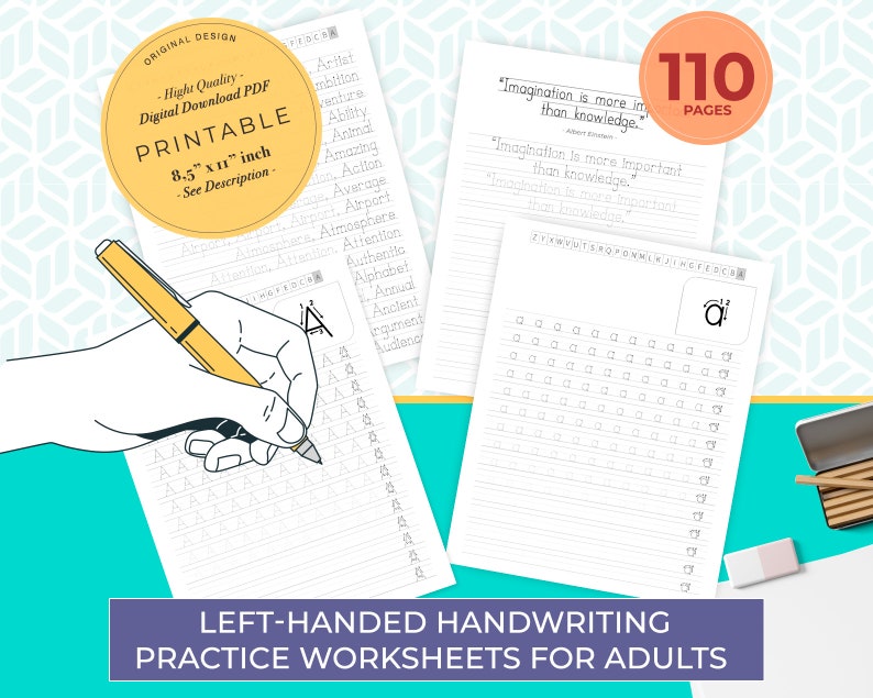 Left Handed Handwriting Practice Worksheets for Adults Trace & Write