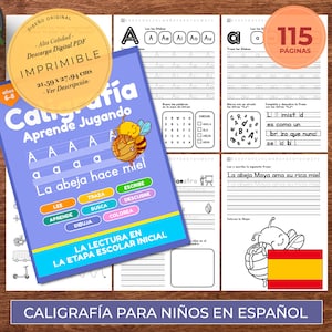 Caligrafia para niños español - Aprende Jugando (6-8 años): Libro para aprender a escribir letras, palabras y oraciones en español