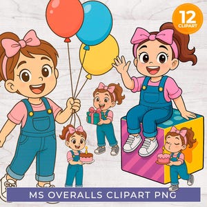 Clipart de senhora de macacão, PNG transparente, para aniversário, para festa