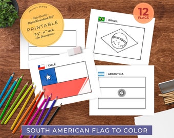 SOUTH AMERICA FLAGS Coloring Pages, Americas Flags Coloring Book Printable for Kids, Coloring Book for Toddlers