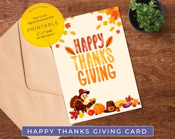 Happy Thanksgiving Card | Greeting card | Printable Thanksgiving | Thanksgiving Greeting | Blank Card | Fall Season Card | DIY |