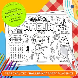 Ballerina Birthday Party Activity | Ballet Themed Party Favor Coloring Sheet | Dance Party | Ballet Dancer Placemat | Ballerina Placemat