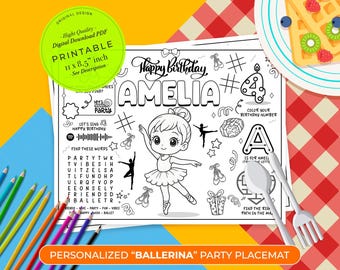 Ballerina Birthday Party Activity | Ballet Themed Party Favor Coloring Sheet | Dance Party | Ballet Dancer Placemat | Ballerina Placemat