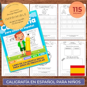 Caligrafia para crianças em espanhol, planilhas de rastreamento do alfabeto de A a Z, aprendendo a escrever e ler nos primeiros anos de espanhol