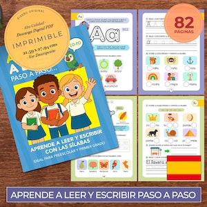 Learn to read step by step in Spanish, printable book, learn vowels, consonants, build syllables, learn to write