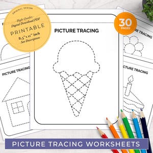 30 Overtrekbladen, overtrekbladen voor kleuters, overtrek- en kleurbladen, van kleuterschool tot kleuterschool, overtrekken voor kinderen, handschrift