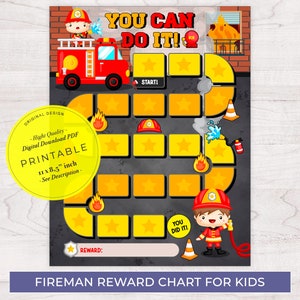 Fireman Reward Chart | Printable Firetruck Kids Behavior Chart | Instant Download Sticker Chart | Toddler Chore | Firefighter Reward Chart