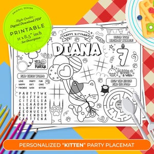 Kitten Placemat for Birthday | Cat Party Activity | Kids Coloring Page | Cat Coloring Page | Decorations Coloring Table Runner | Catlovers