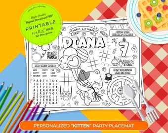 Kitten Placemat for Birthday | Cat Party Activity | Kids Coloring Page | Cat Coloring Page | Decorations Coloring Table Runner | Catlovers