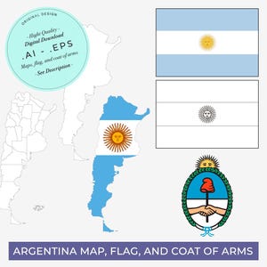 Argentina Map | Argentina Flag | Argentina Coat of Arms | Argentina flag | Vector Map | Map with Flag | Argentina Pack | Country