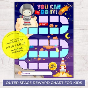 Beloningstabel voor de ruimte | Afdrukbare gedragstabel voor astronauten | Dagelijkse takenlijst | Rocket Planets Kids Routine Tracker | sterren