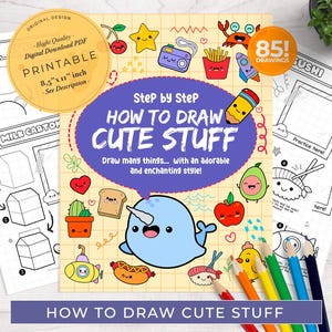 Hoe je stap voor stap schattige dingen tekent | 85 leuke cartoons | Afdrukbare werkbladen | Stripfiguur | Leren tekenen voor kinderen | Tekenpakket