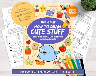 How to draw cute stuff step by step | 85 cute cartoons | Printable Worksheets | Cartoon character | Learn to draw for kids | Drawing Pack