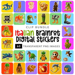Sublimação italiana Brainrot PNG, pacote de design (60+ PNG), Tung Tung Sahur, Tralalero Tralala, Clipart Png, adesivos digitais, Meme viral, HQ