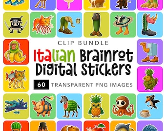 Italian Brainrot PNG Sublimation, Design Bundle (60+ PNG), Tung Tung Sahur, Tralalero Tralala, Clipart Png, Digital Stickers, Viral Meme, HQ