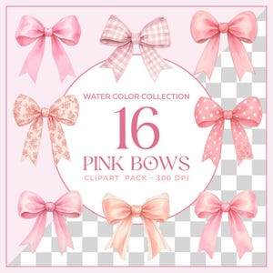 Watercolor Pink Bow Clipart, Pastel Pink Ribbon Clipart, Coquette Bows, Coquette bow, Instant Download PNG